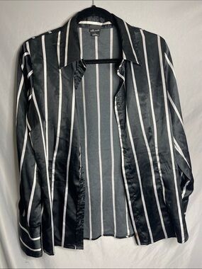 Willi Smith Black Shirt with White Vertical Stripes